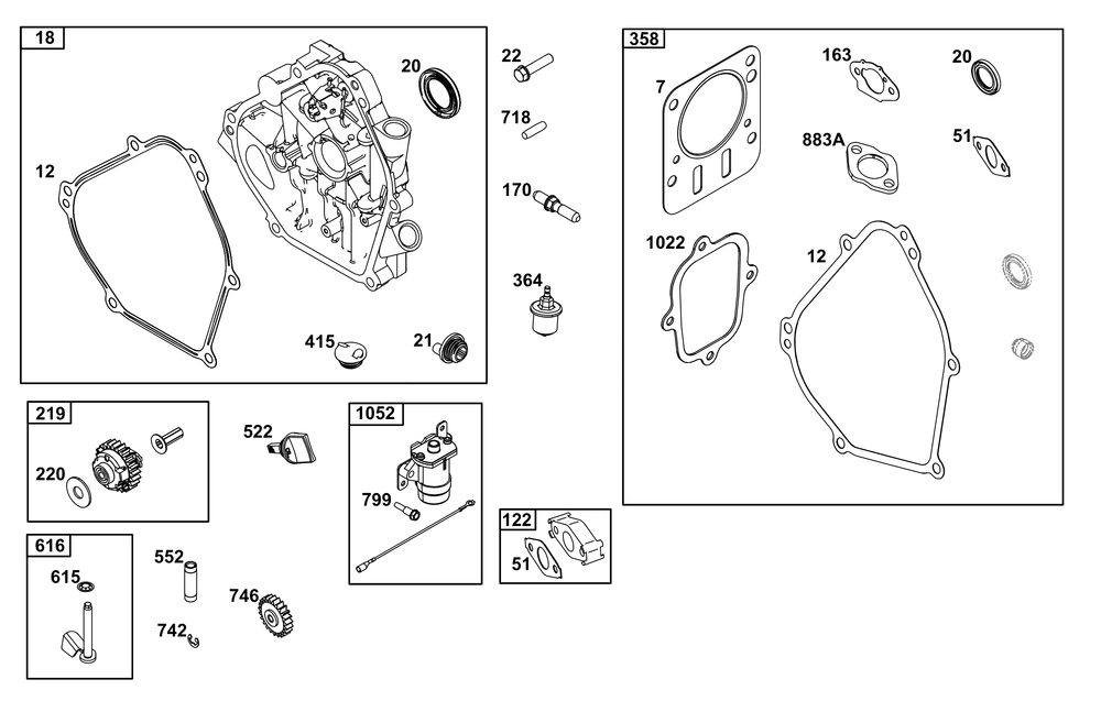Crankcase Cover/Sump And Lubrication Group Diagram and Parts List for 12L232-0009-H8 100000 - 19Z999 Briggs and Stratton Engine